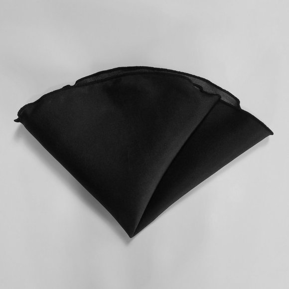 NEW - 100% Silk - Two Sided Black & Charcoal Pouf Round Pocket Square - Picture 9 of 10
